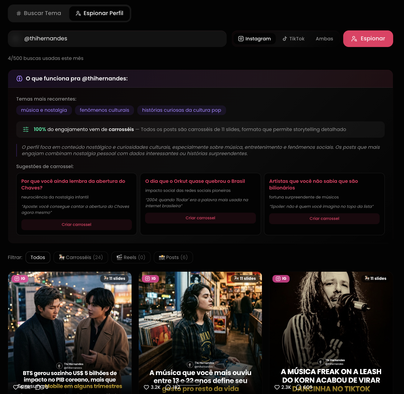Espionagem de perfis concorrentes