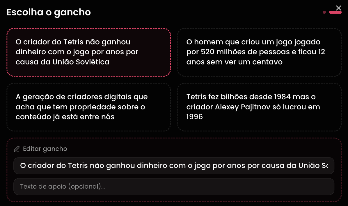 Escolha do gancho para o carrossel